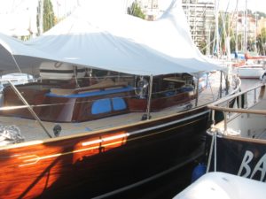 Varnishing beautiful "DIANA" a Classic Wooden Boat built by Abeking & Rasmussen