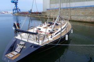 Wauzquiez WATER MUSIC after her deck refit on Astilleros Lagos Boatyard